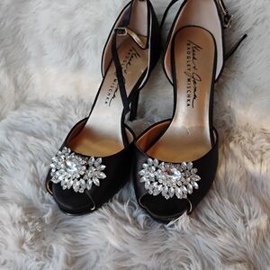 Badgley Mischka Black Embellished Peep-Toe Heels